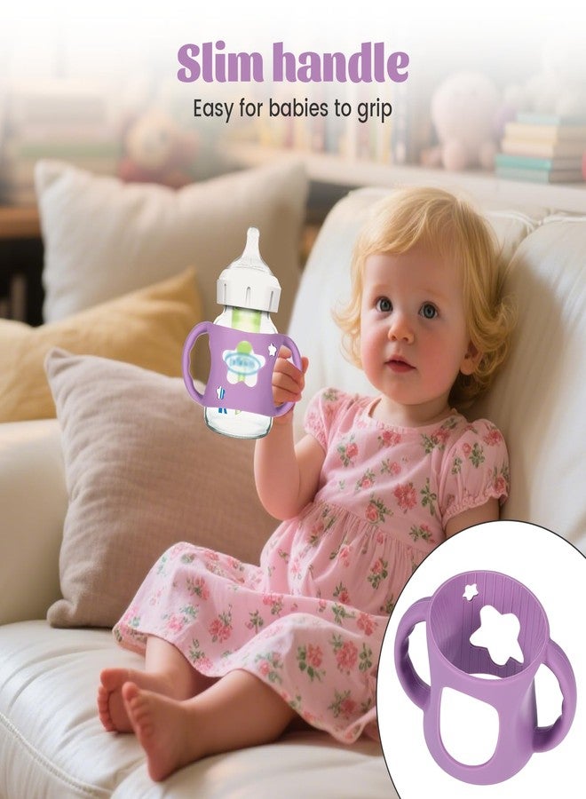 Qiuruoo 4 PCS Handles for Dr Brown Bottles,Durable Food-Grade Silicone Material Baby Bottle Holder,Cute Star Shape Design,Allows Baby to Hold The Bottle Themselves Easily(Green,Purple,Pink,White) - Image 3